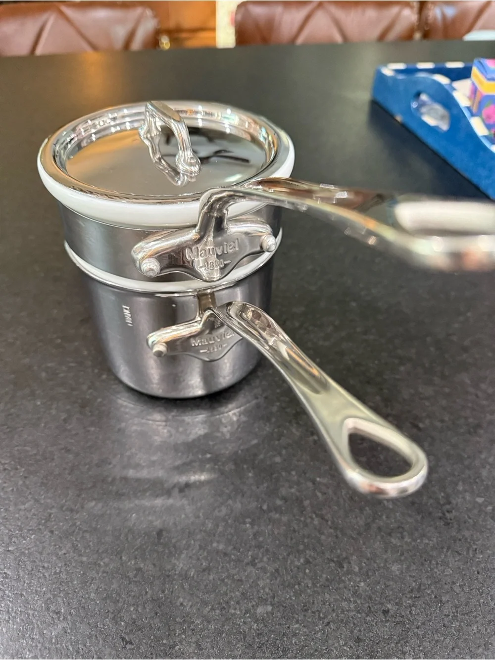 Mauviel Stainless Steel Bain Marie 2-Piece Saucepan Set - Polished Silver France